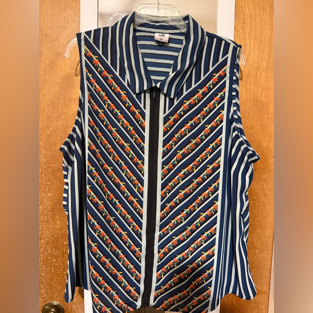 CAbi Blue Striped Sleeveless Top